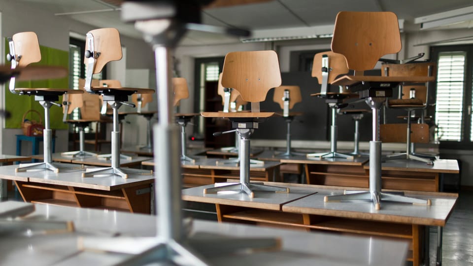 Schulzimmer mit den Stühlen auf dem Tisch