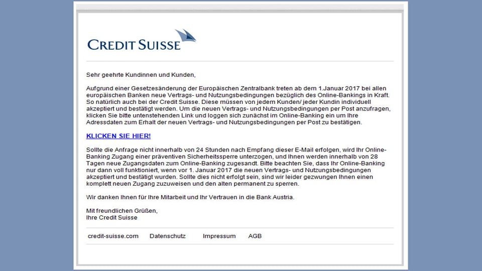 Mail mit Absender Credit Suisse