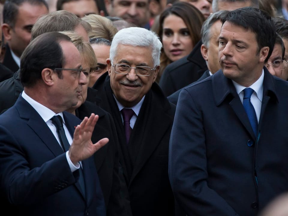 François Hollande (linke Seite), Machmud Abbas (Mitte), Matteo Renzi