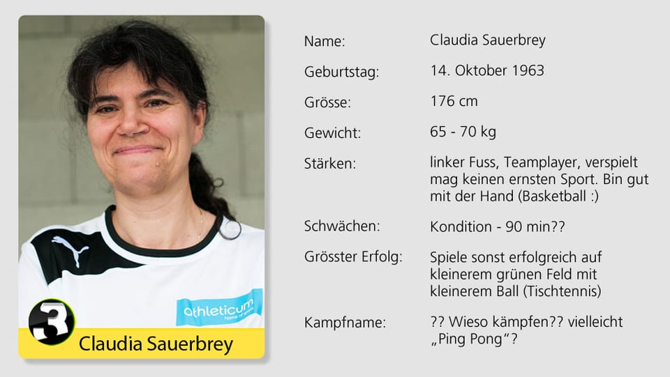 Spielt sonst erfolgreich auf kleinerem grünen Feld mit kleinerem Ball (Tischtennis): Claudia Sauerbrey.