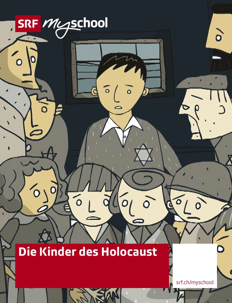Das Titelbild des iBooks zeigt Kinder und Erwachsene, die in einem Zug deportiert werden.
