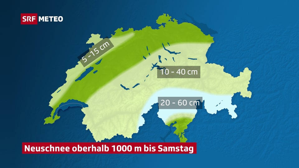 Schweizer Karte mit Neuschneemengen bis Samstag