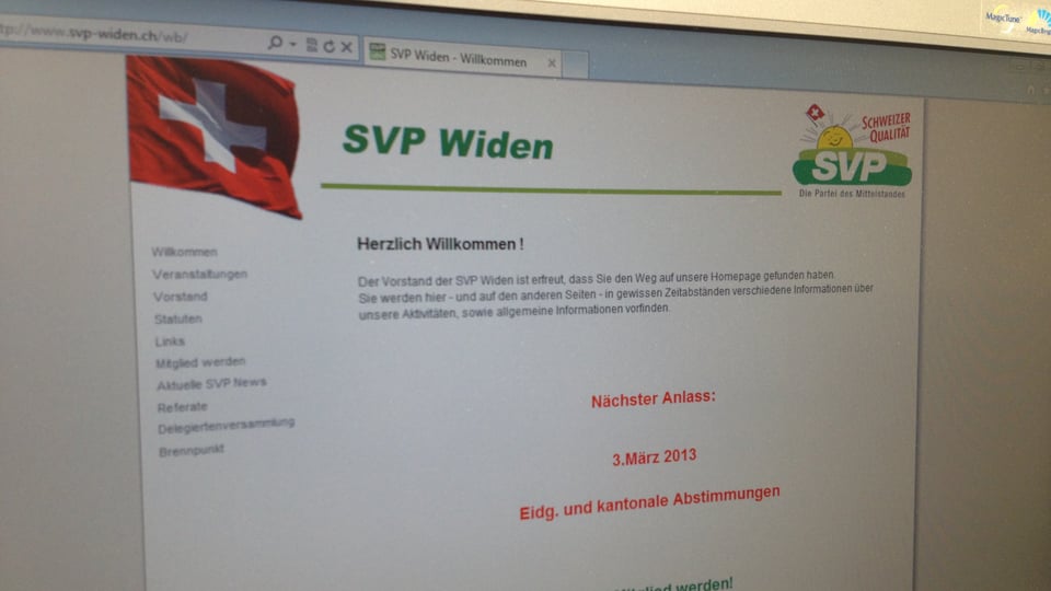 Blick auf die Website der SVP Widen.