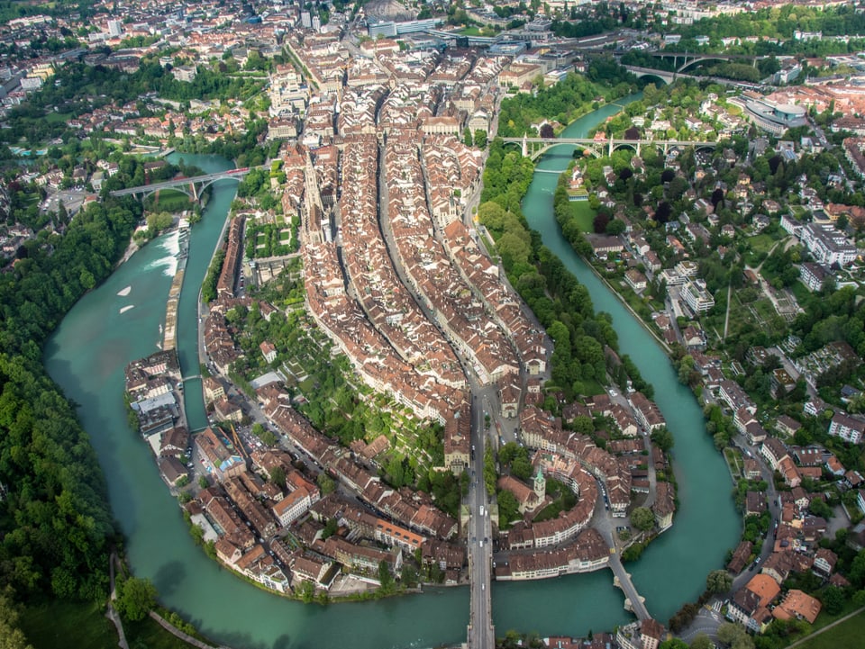 Stadt Bern aus der Vogelperspektive.