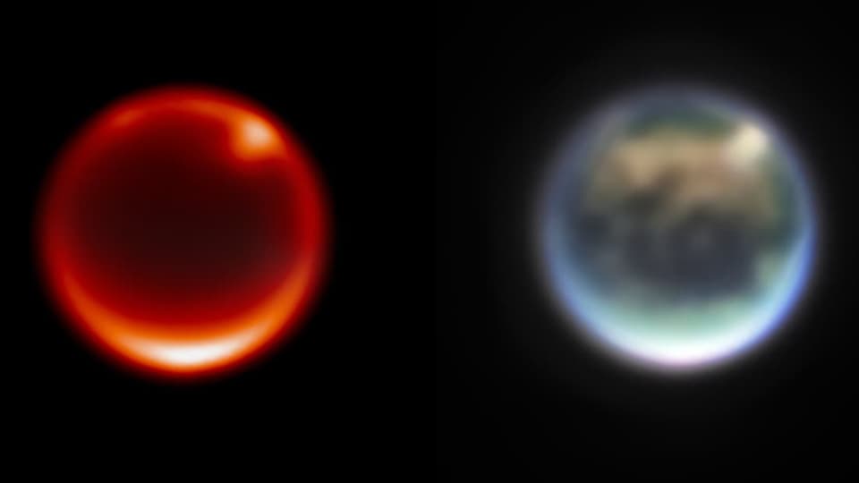 Zwei Darstellungen des Saturn-Mondes Titan