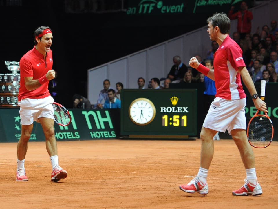 Federer und Wawrinka im Davis-Cup-Final 2014 in Lille