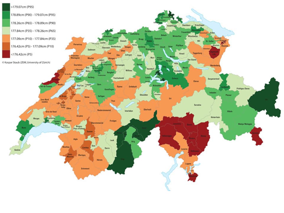 Schweizerkarte, eingefäbt nach Durchnschnittsgrösse der Einwohner.