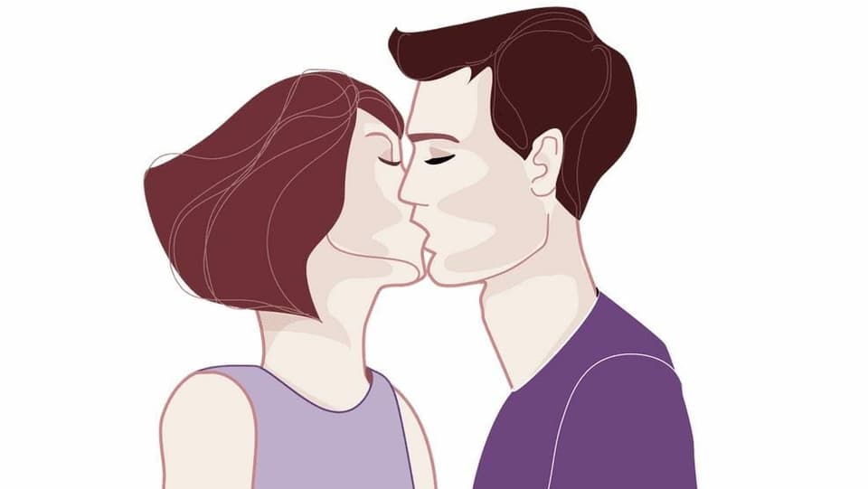 Zeichnung: Frau und Mann küssen sich