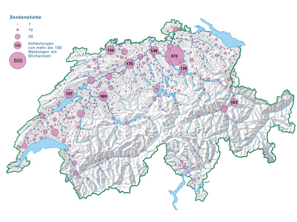 Topografische Schweizerkarte mit rosa Punkten