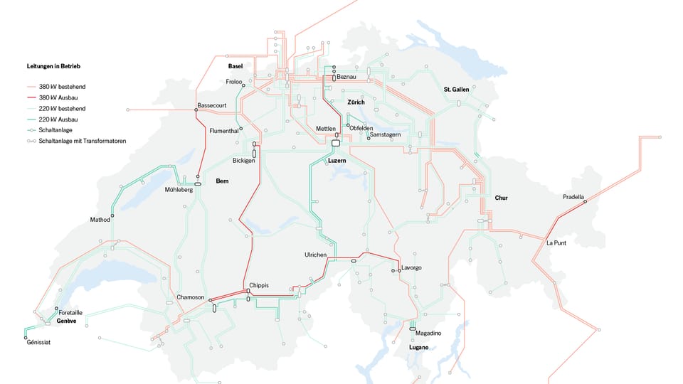 Karte mit dem künftigen Stromnetz.