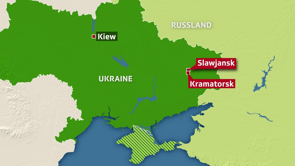 Grafik der Ukraine mit den Städten Slawjansk und Kramatorsk.