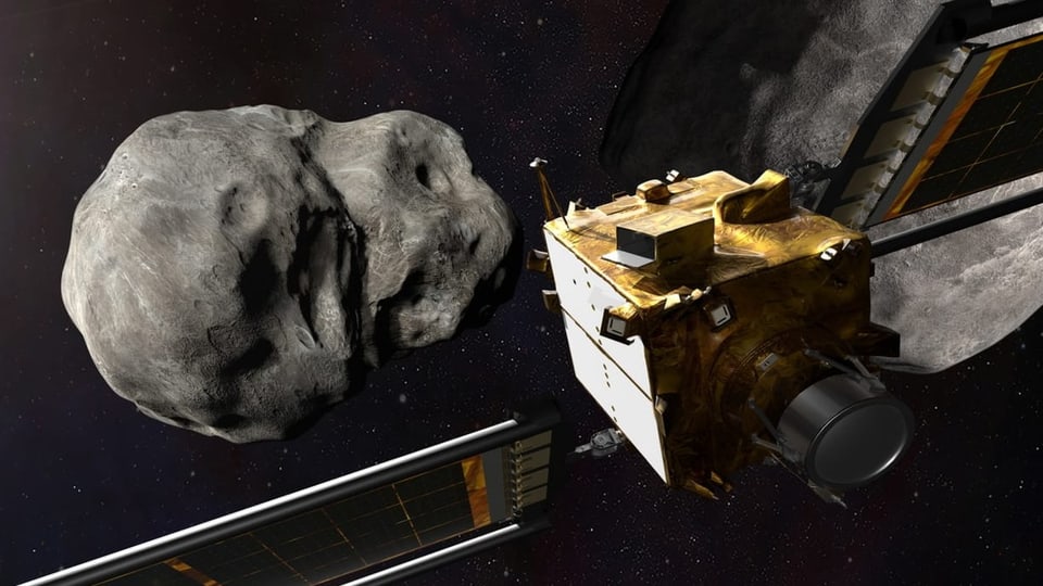 Illustration zeigt, wie sich Sonde dem Asteroiden Dimorphos nähert