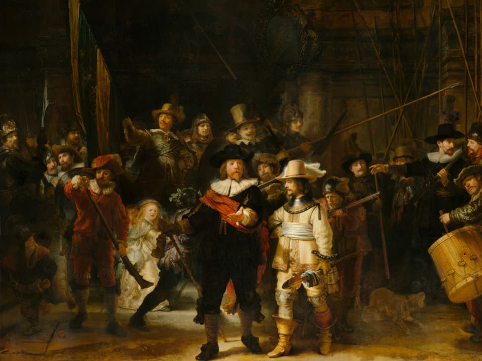 Gemälde: Die Nachtwache von Rembrandt. 