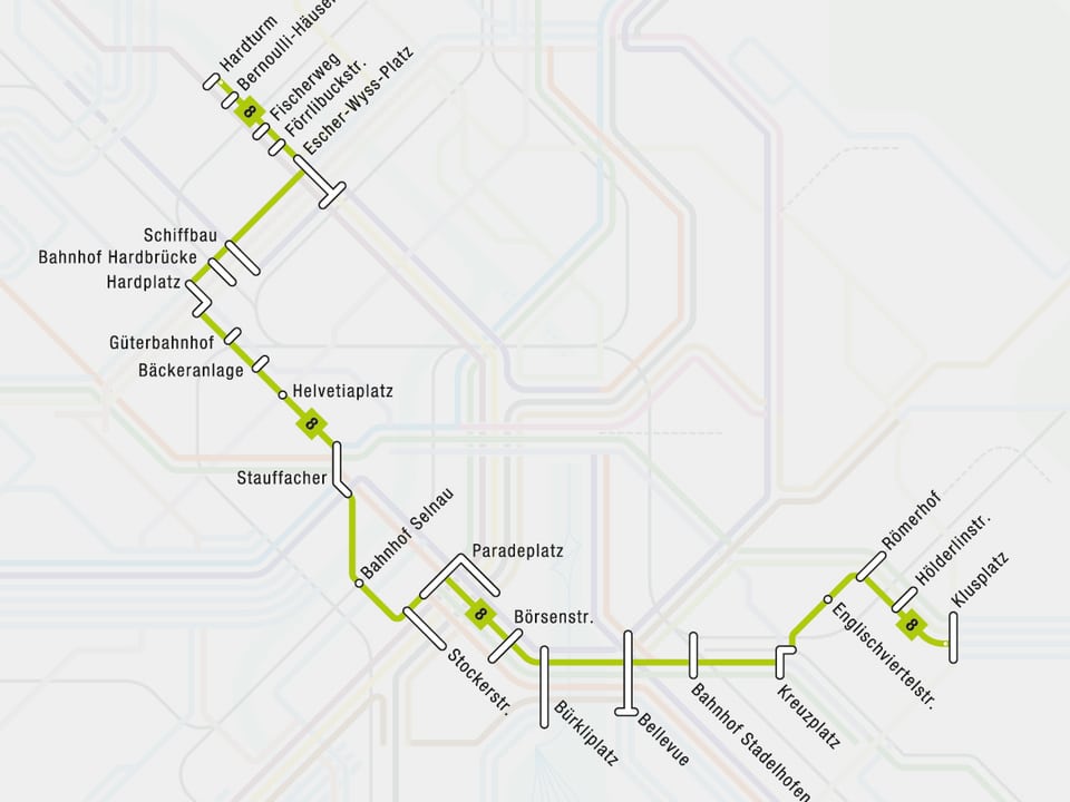 Die neue Linienführung der Tramlinie 8 in der Stadt Zürich