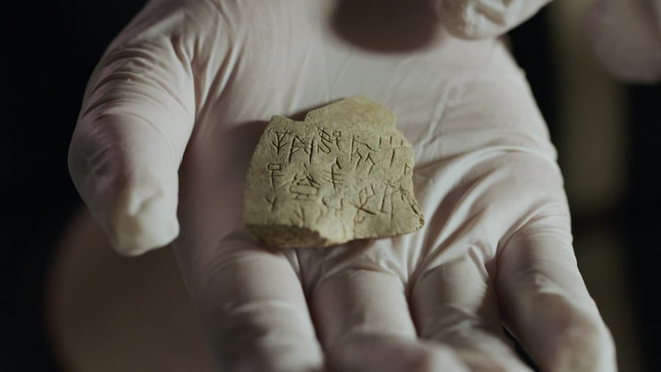 Fragment eines Schildkrötenpanzers mit einer Inschrift