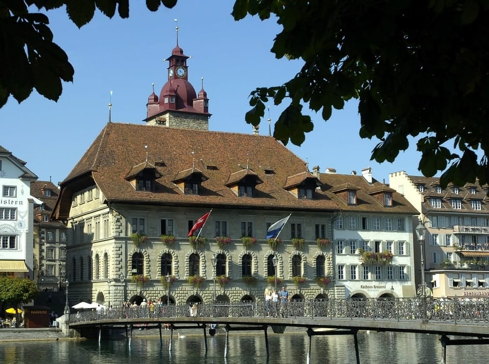 Das Luzerner Rathaus am anderen Ufer der Reuss.