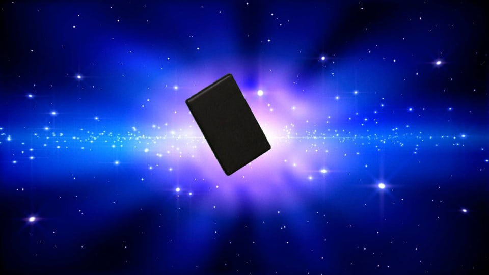 Bild Universum mit einer schwarzen Holzplatte in der Mitte.