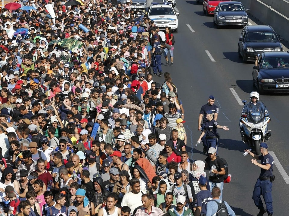 Migranten in der ungarischen Hauptstadt Budapest.