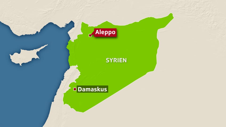 Karte, auf der die Städte Damaskus und Aleppo eingezeichnet sind.