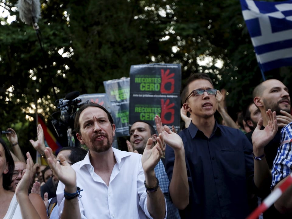 Podemos-Chef Pablo Iglesias an einer Unterstützungsdemonstration zugunsten Griechenland.