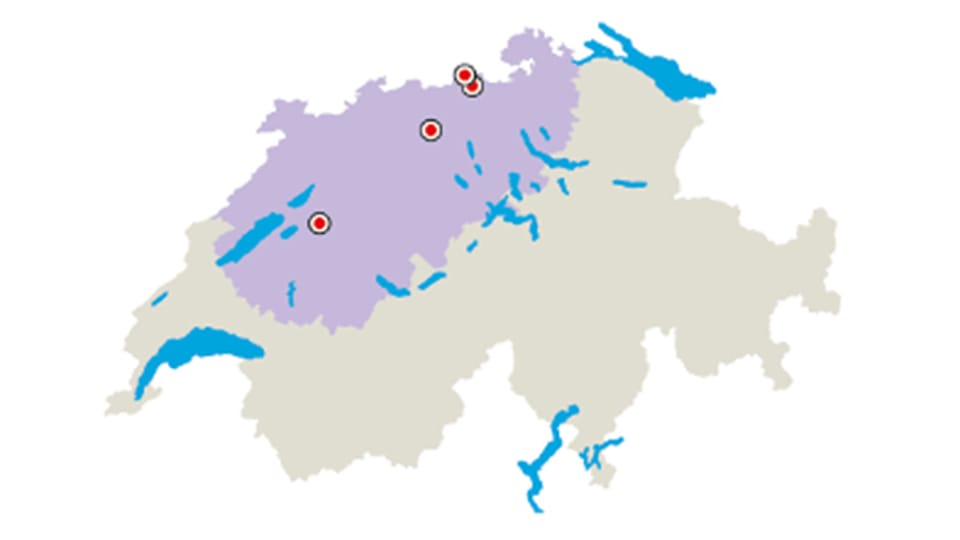 Schweizer Karte mit dem Verteilgebiet im MIttelland für die Jodtabletten.