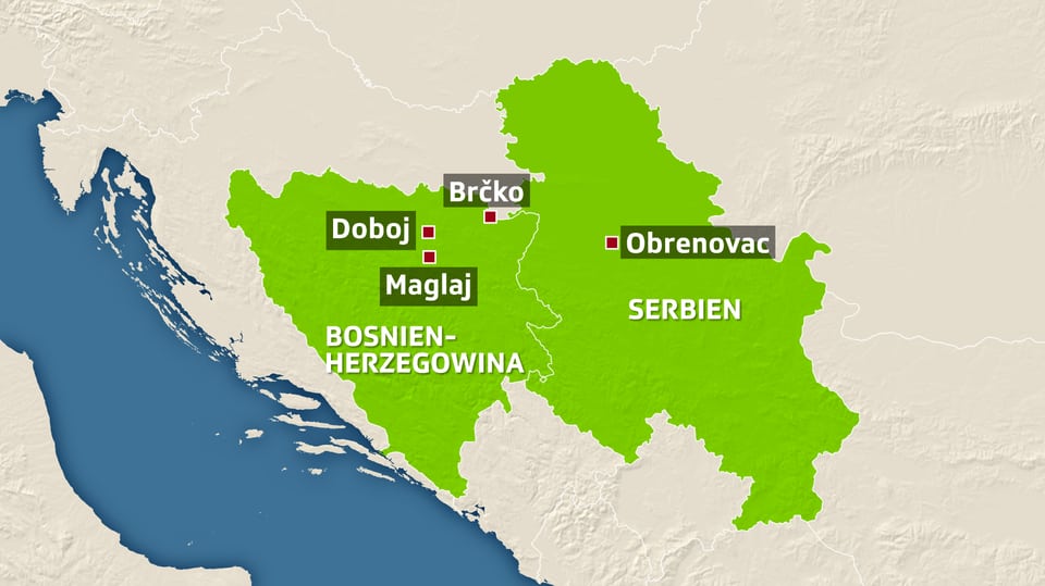 Karte von Bosien-Herzegowina und Serbien.
