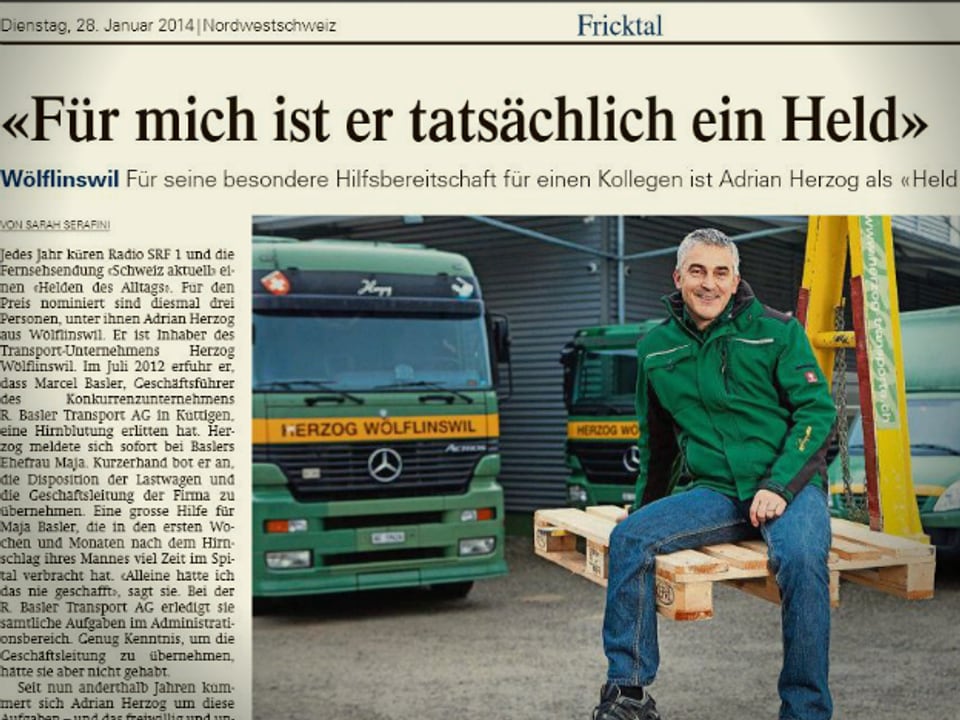Zeitungsausschnitt «Aargauer Zeitung» vom 28. Januar 2014.