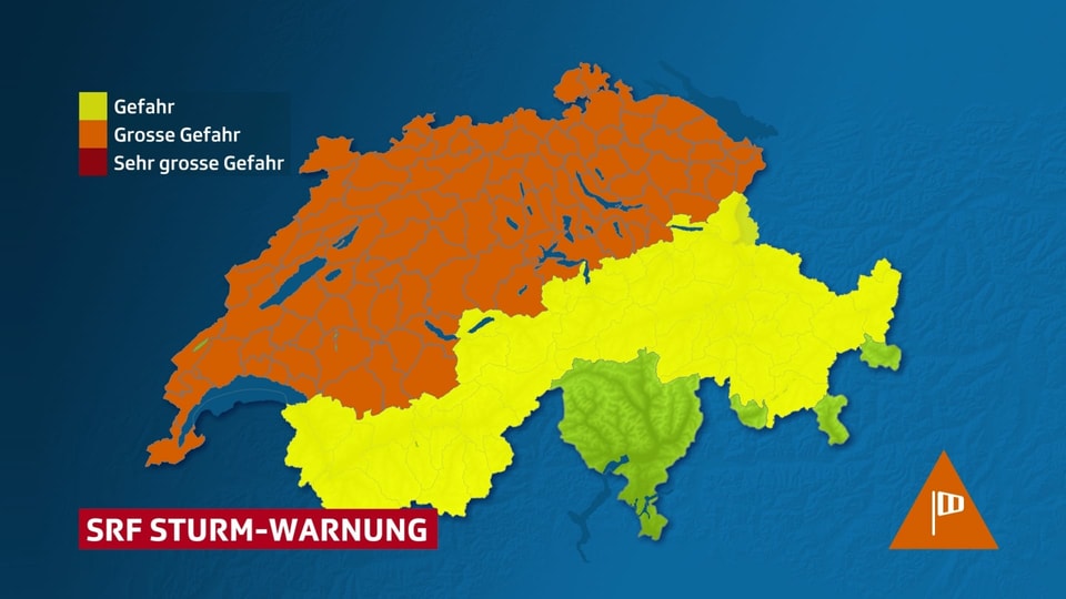 Karte der Schweiz mit SRF-Sturm-Warnung.
