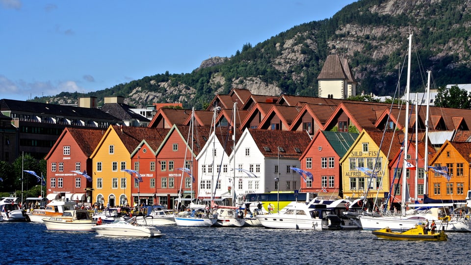 Blick auf das Weltkulturerbe Bryggen in Bergen
