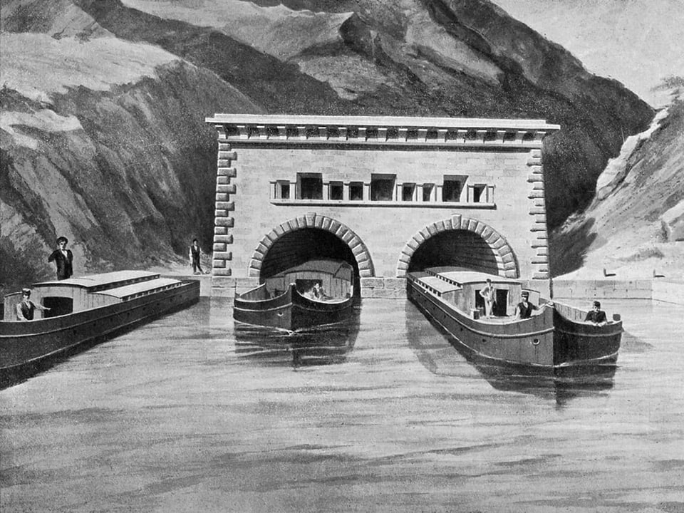 Bleistiftzeichnung, Skizze eines Kanal-Tunnelportals.