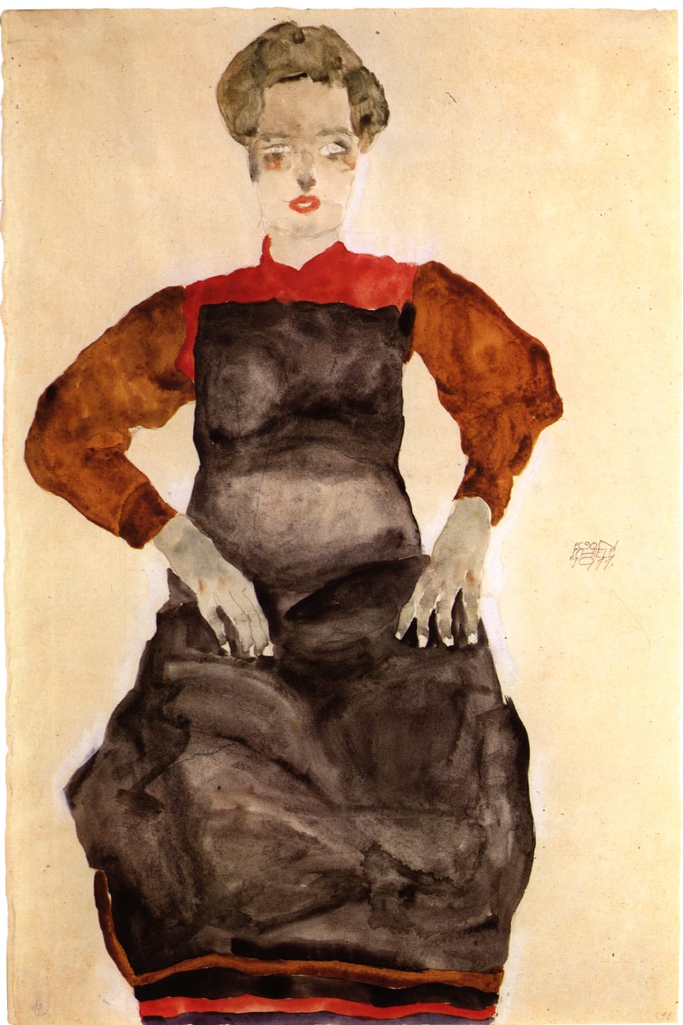 «Frau mit  schwarzer Schürze» von Egon Schiele.