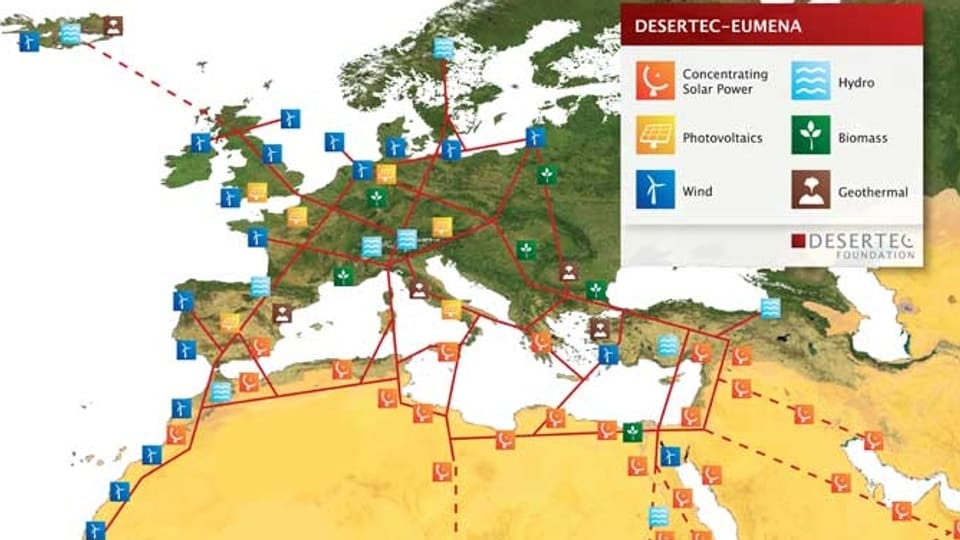 Karte, die geplante Anlagen in Afrika und Europa zeigt.