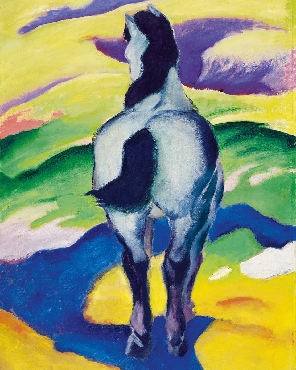 Gemälde eines Pferdes von hinten.