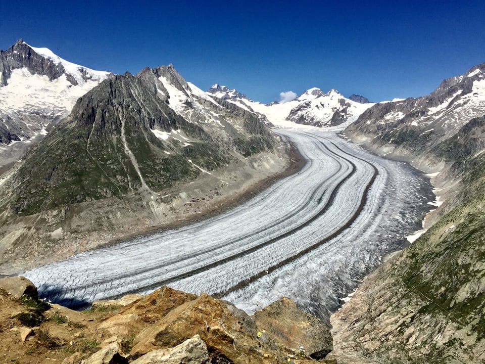 24. Juli Blick über den Aletschgletscher bei wolkenlosem Sommerwetter