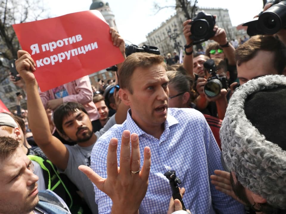 Alexej Nawalny an einer Demonstration in Moskau, Russland. 