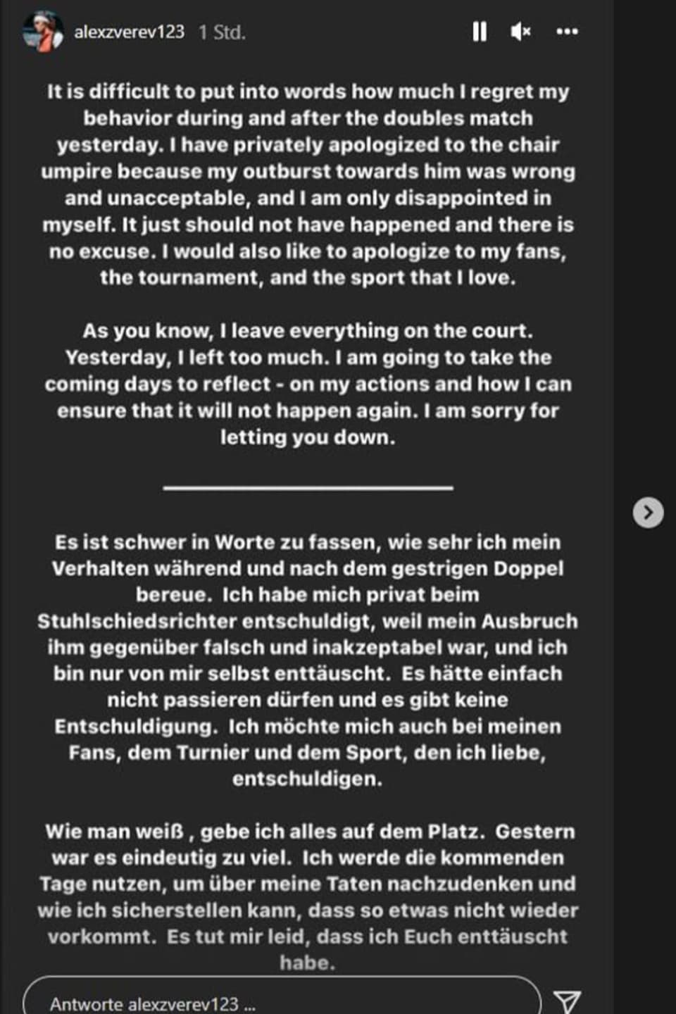 Zverev sagt Sorry Instagram-Post von Zverev