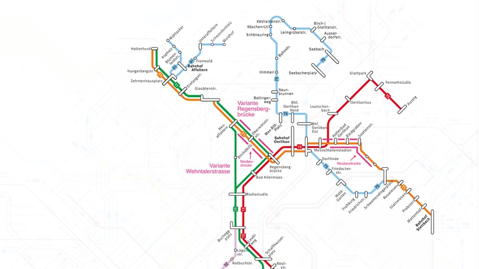 Plan der neuen Tramverbindung «Nordtangente» zwischen Affoltern, Oerlikon, Schwamendingen und Stettbach.
