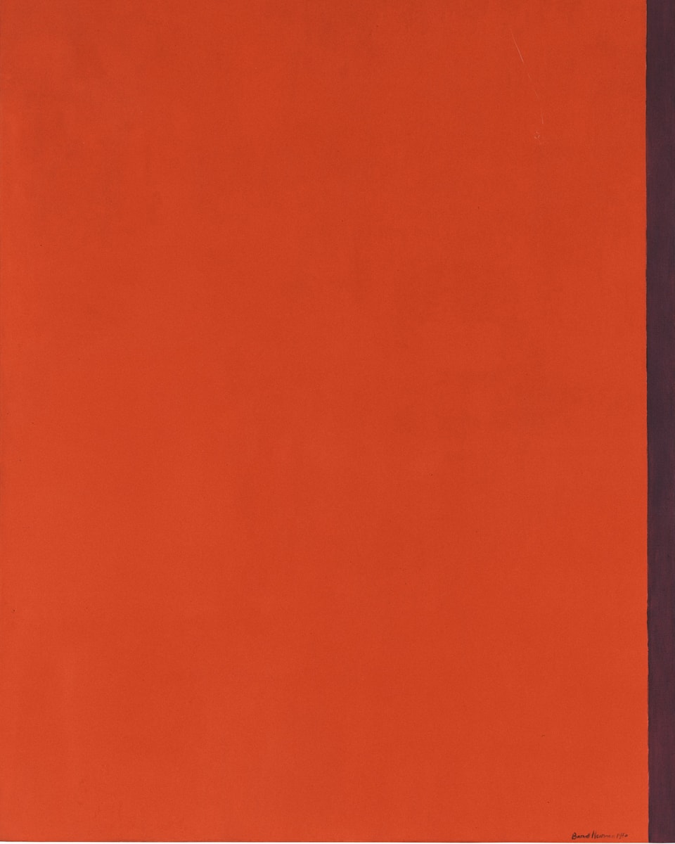Gemälde mit grossem roten Viereck mit schmalem, dunkleren Streifen am rechten Rand.