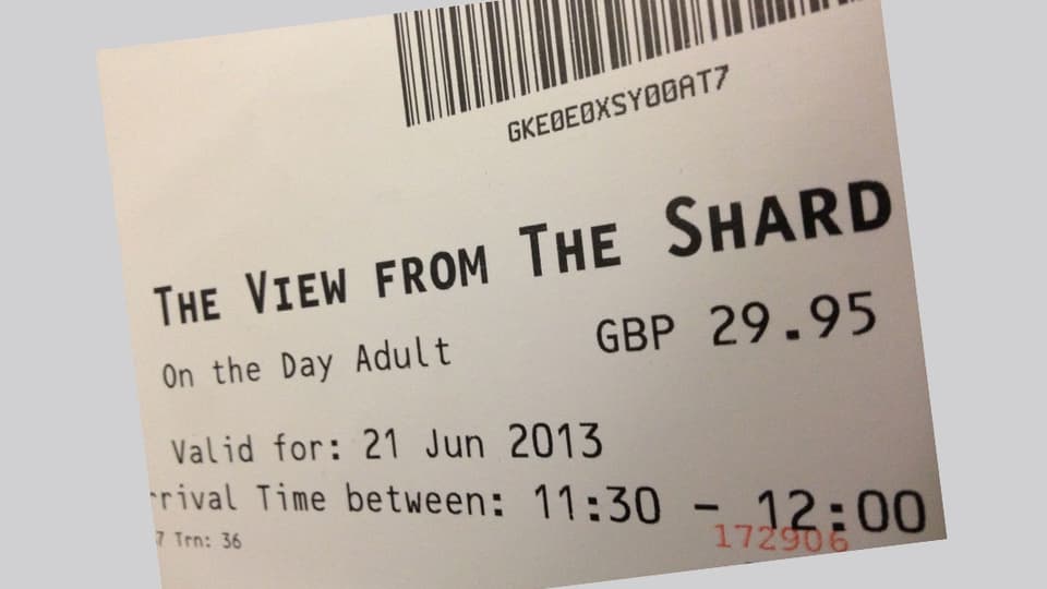 Ticket für die Liftfahrt auf den Londoner Aussichtsturm «The Shard»