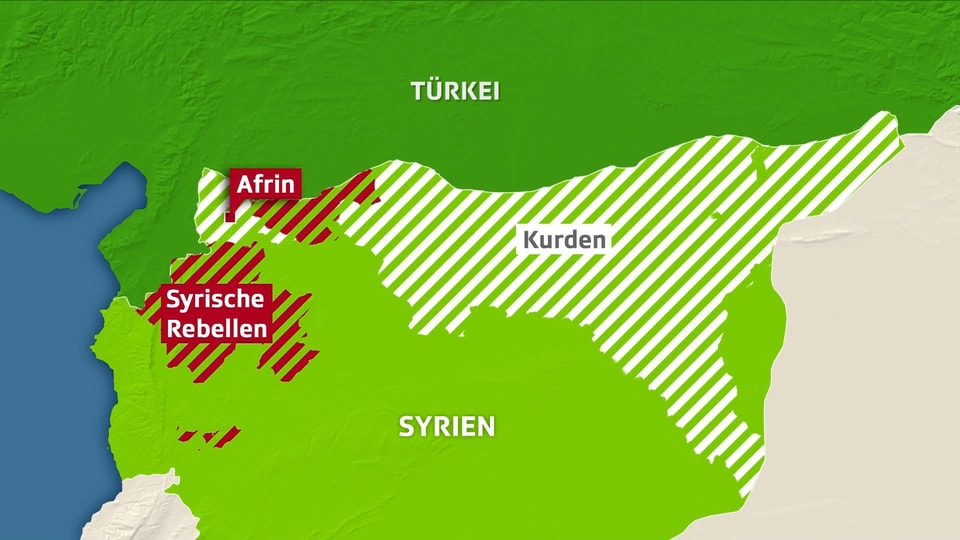 Karte des Grenzgebiets zwischen Syrien und der Türkei.