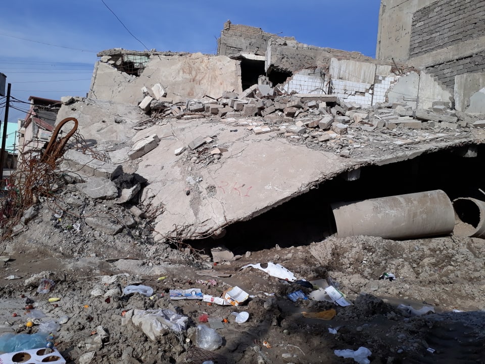 Schutt und zerstörte Gebäude in West Mossul 2018