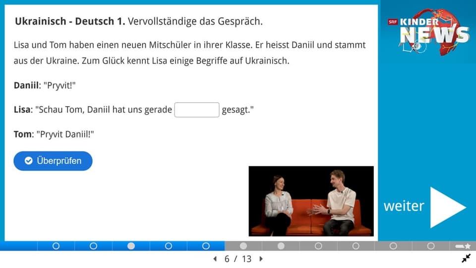 Screenshot einer Quiz-Frage aus dem Quiz zu den Kinder-News.