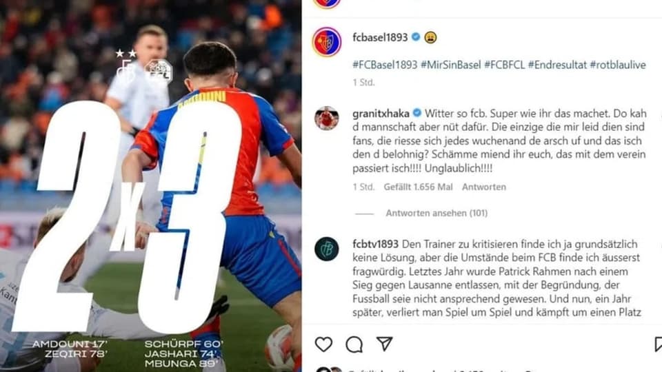 «Schämme miend ihr euch!!!!!» Post von Granit Xhaka