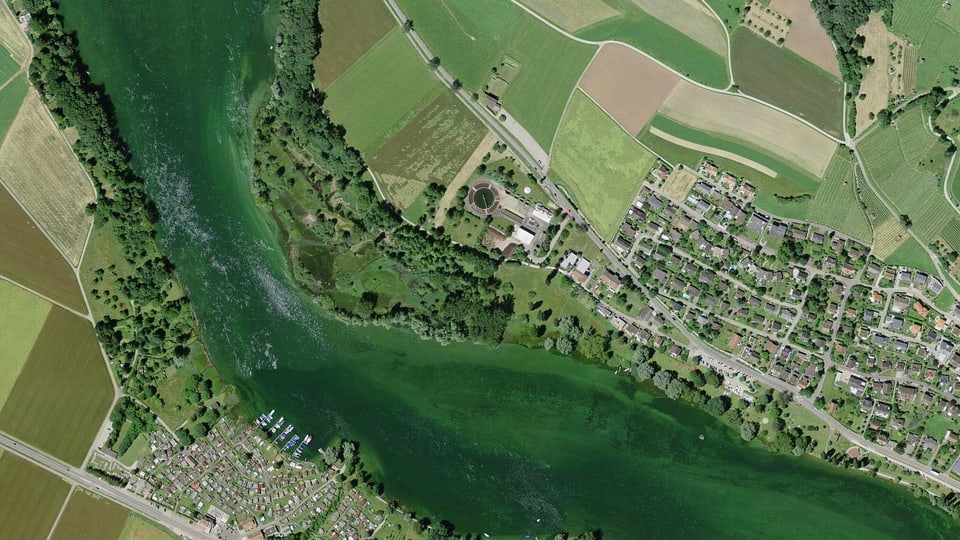 Luftaufnahme des Naturschutzgebietes «zHose» westlich der Badi von Stein am Rhein.