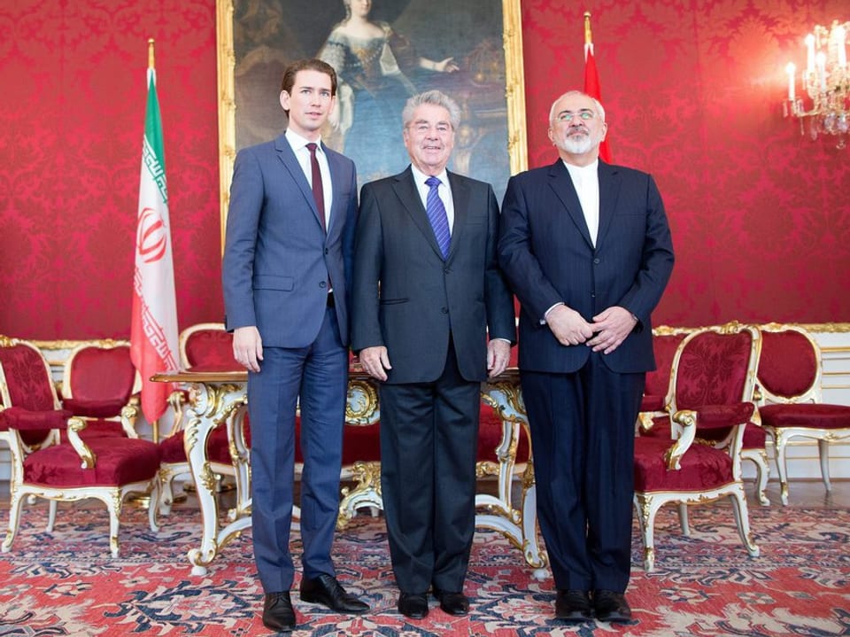 Die drei Staatspolitiker Sebastian Kurz, Heinz Fischer (Mitte) und der iranische Aussenminister Mohammad Javad Zarif