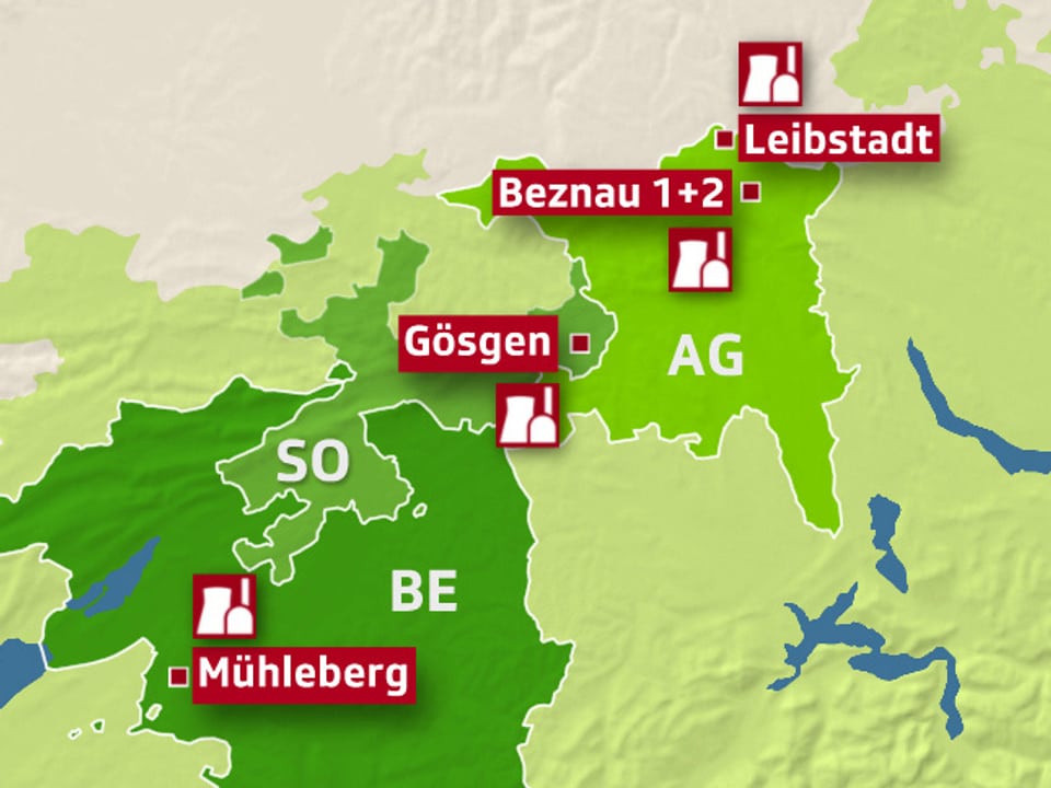 Karte der Schweizer Kernkraftwerke