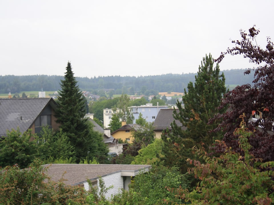 Graue Schichtbewölkung über den Dächern von Winterthur-Seen.