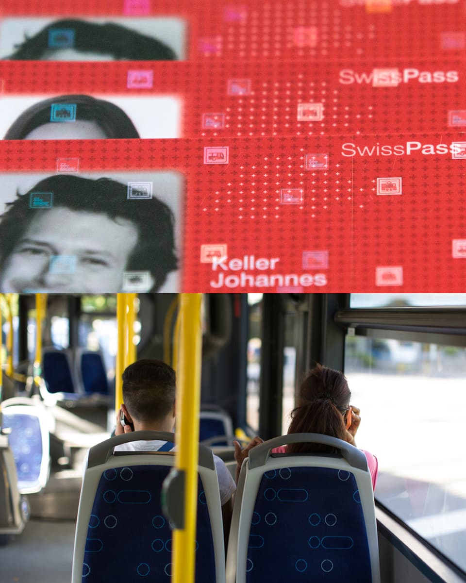 Collage SwissPass und Bus Zürich