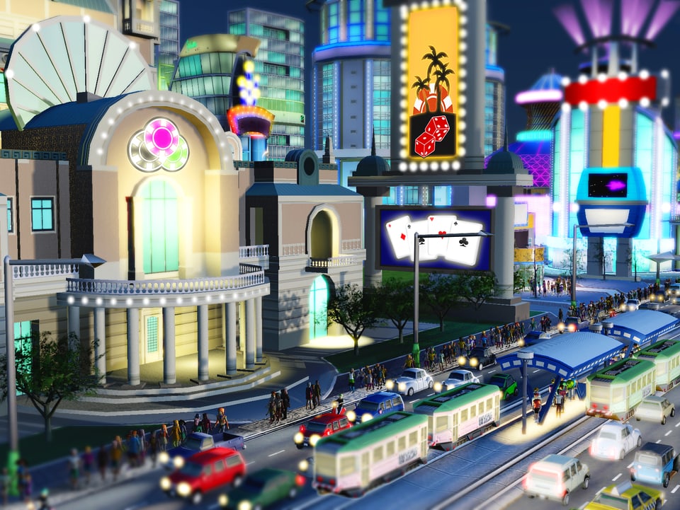 Ein Screenshot des Games «SimCity» zeigt eine Casino-Stadt.