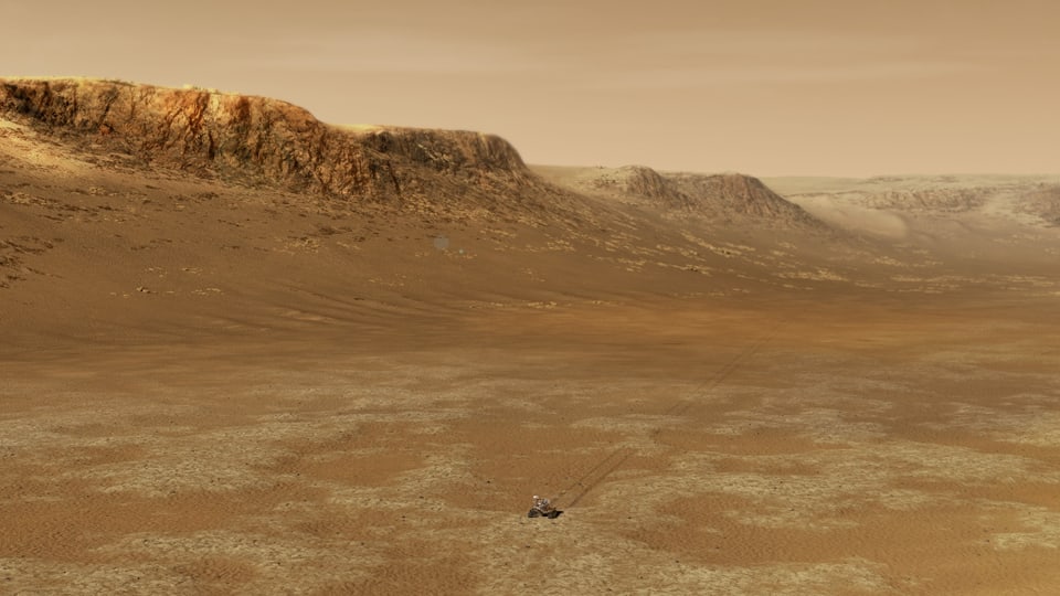 ein riesiger Krater auf der Marsoberfläche